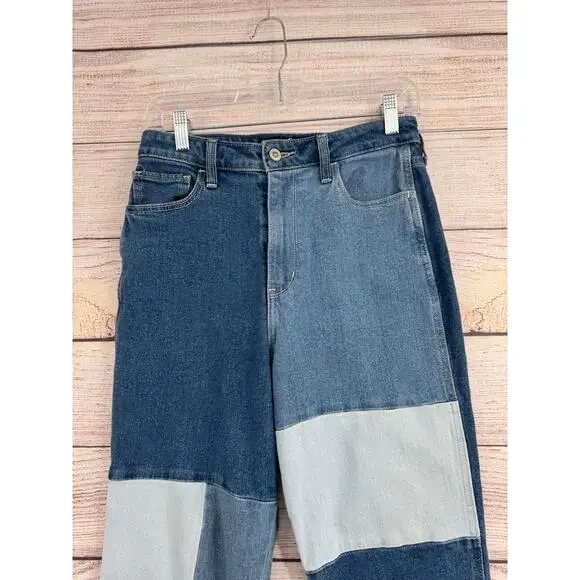 Hollister Patchwork Ultra High Rise Mom Jean Juniors 5R 27x27 Blue Medium Wash - Picture 3 of 8